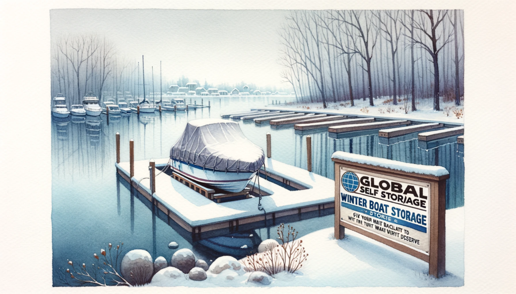 DALL·E 2023-10-28 13.46.34 - Watercolor painting of a serene winter landscape with a snow-covered dock. The water is still, reflecting the gray sky and bare trees on the horizon.
